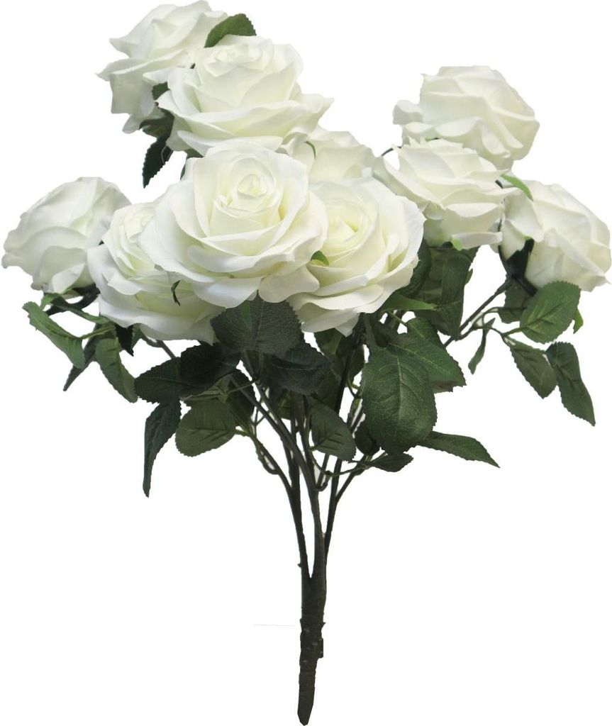 artplants.de Dekoblume Rosenbusch Kailin auf Steckstab, weiß, 40 cm - Textil Rosen