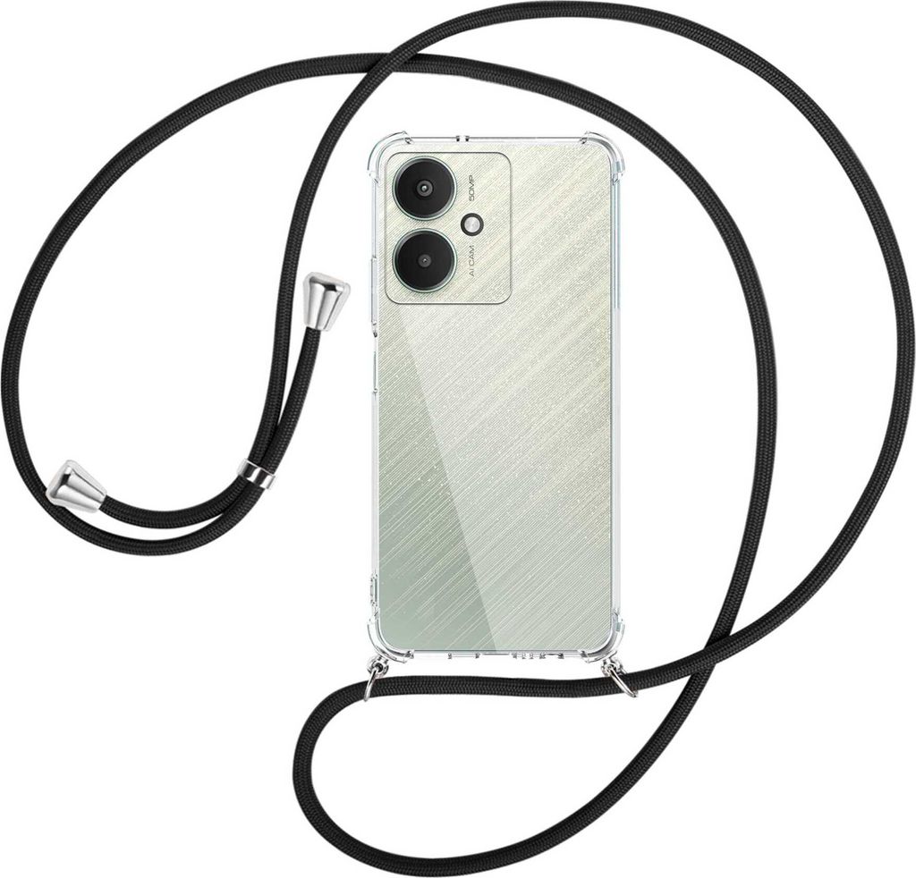 Handykette Backcover-Schutzhülle mit Band (Metall silberfarben) für Xiaomi Redmi 13C 5G, Poco M6 5G - schwarz