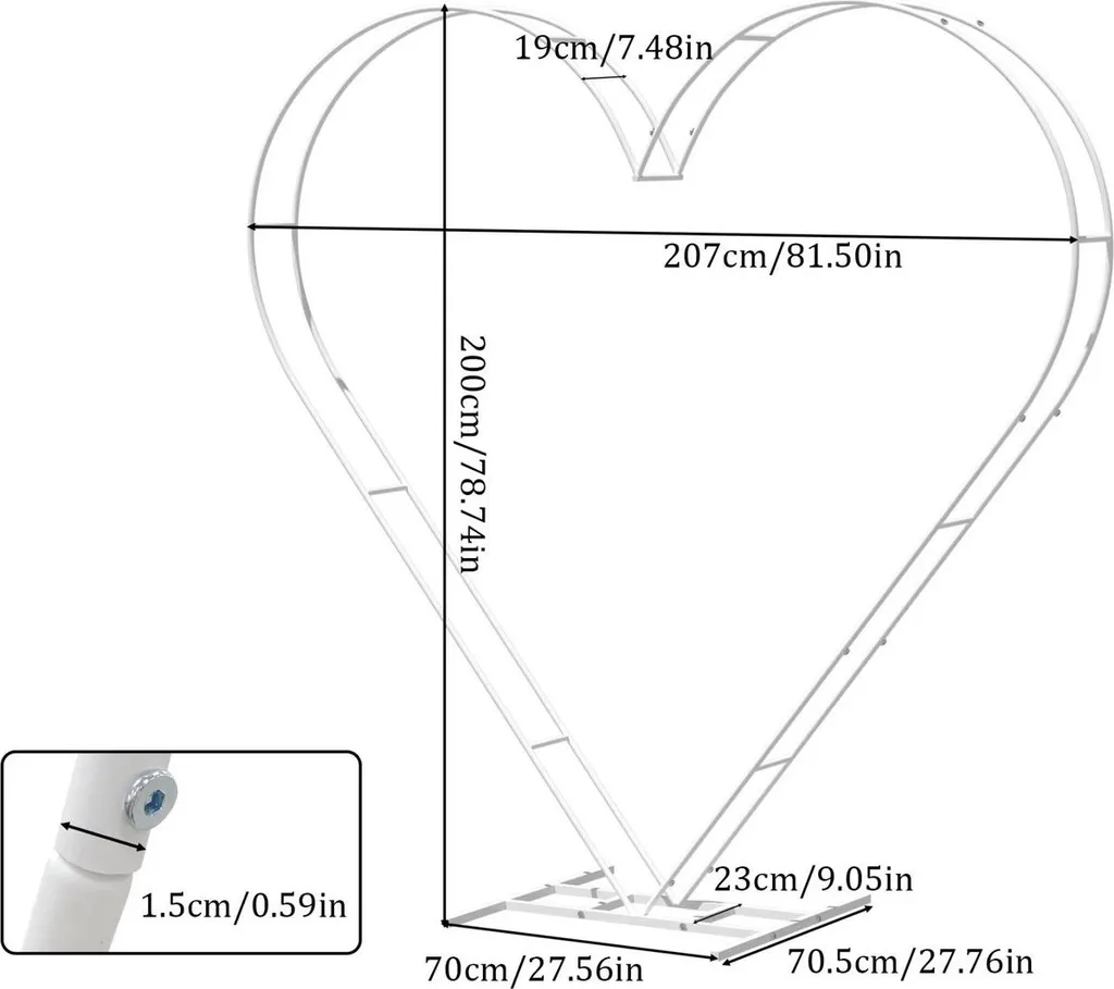 Arche cœur métal blanc 207x200cm robuste pour fleurs de décoration - 6