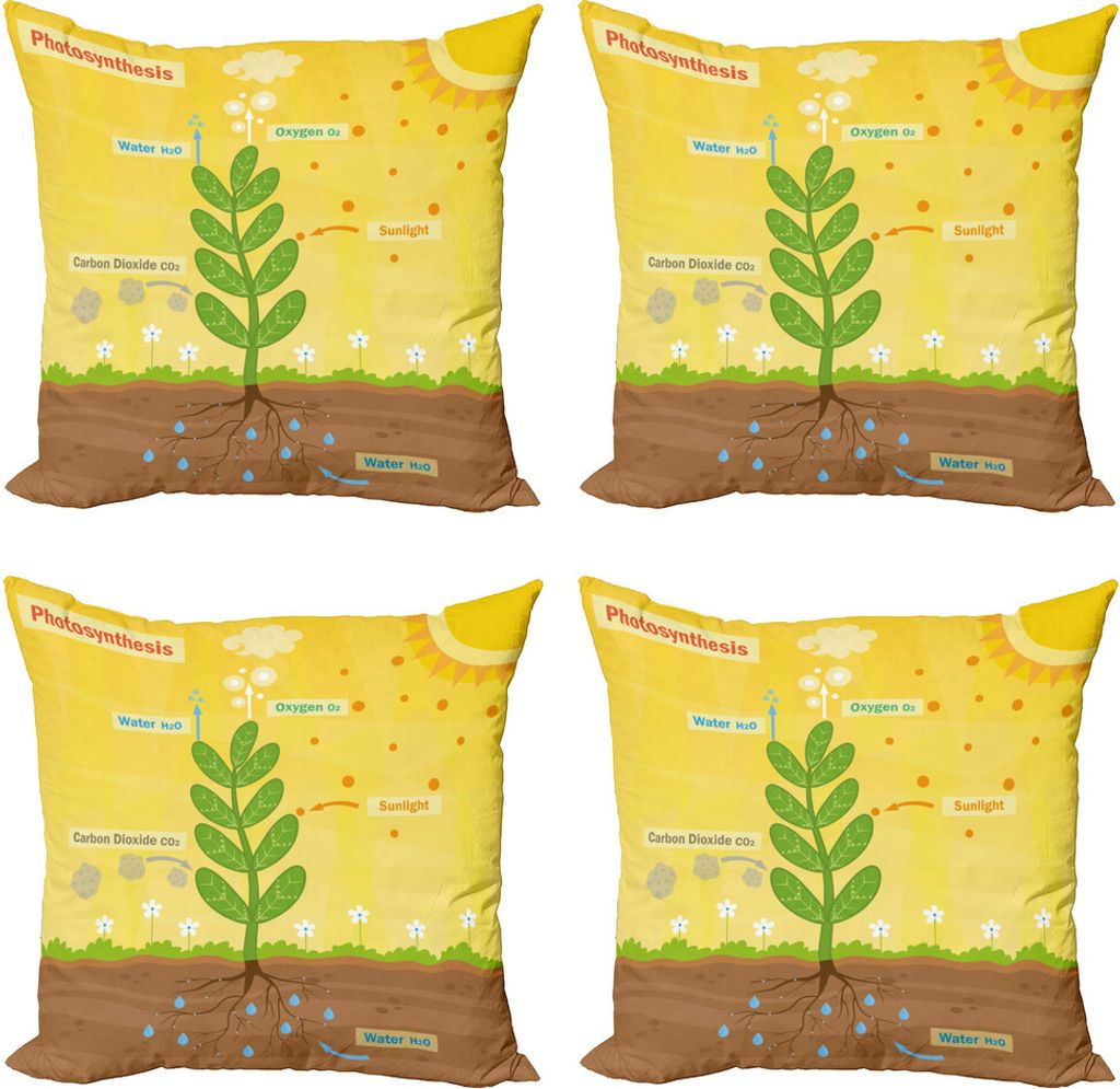 ABAKUHAUS Lehrreich Kissenbezug Set (4 Stück), Cartoon Oxygen Sun, Moderner Doppelseitiger Digitaldruck, 60 cm x 60 cm, Erde Gelb Grün Umber