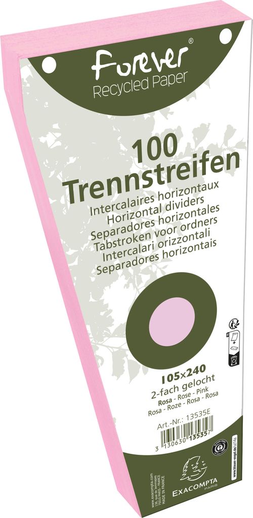 Exacompta 6x Pack 100 Trennstreifen trapez gelocht RC Kart 105x240mm Rosa 13535E