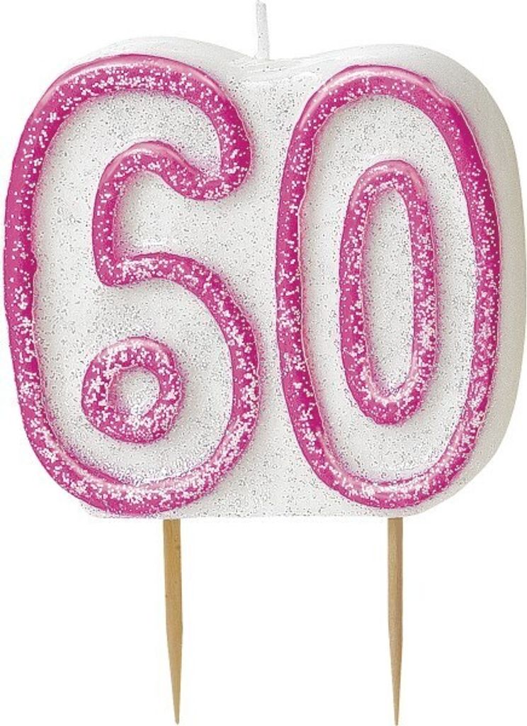 60. Geburtstag | Glitzer Kerze pink