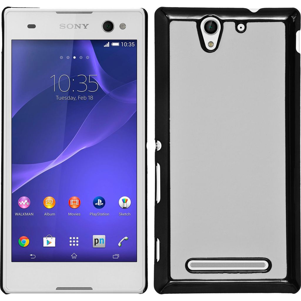 PhoneNatic Case kompatibel mit Sony Xperia C3 - Hülle weiß Lederoptik Hard-case + 2 Schutzfolien