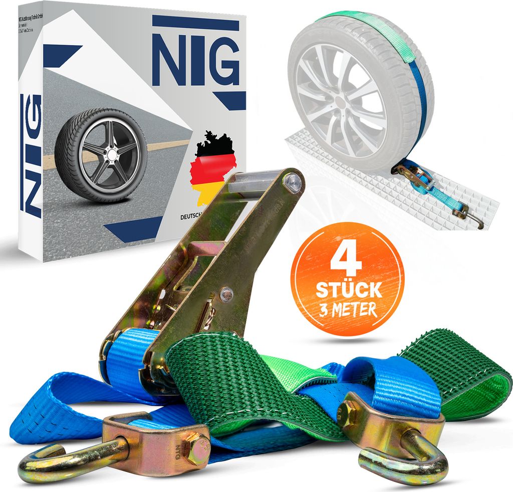 Spanngurte Autotransport Zurrgurte 4 Stück Set 35mm Gurt Reifengurt Radsicherung