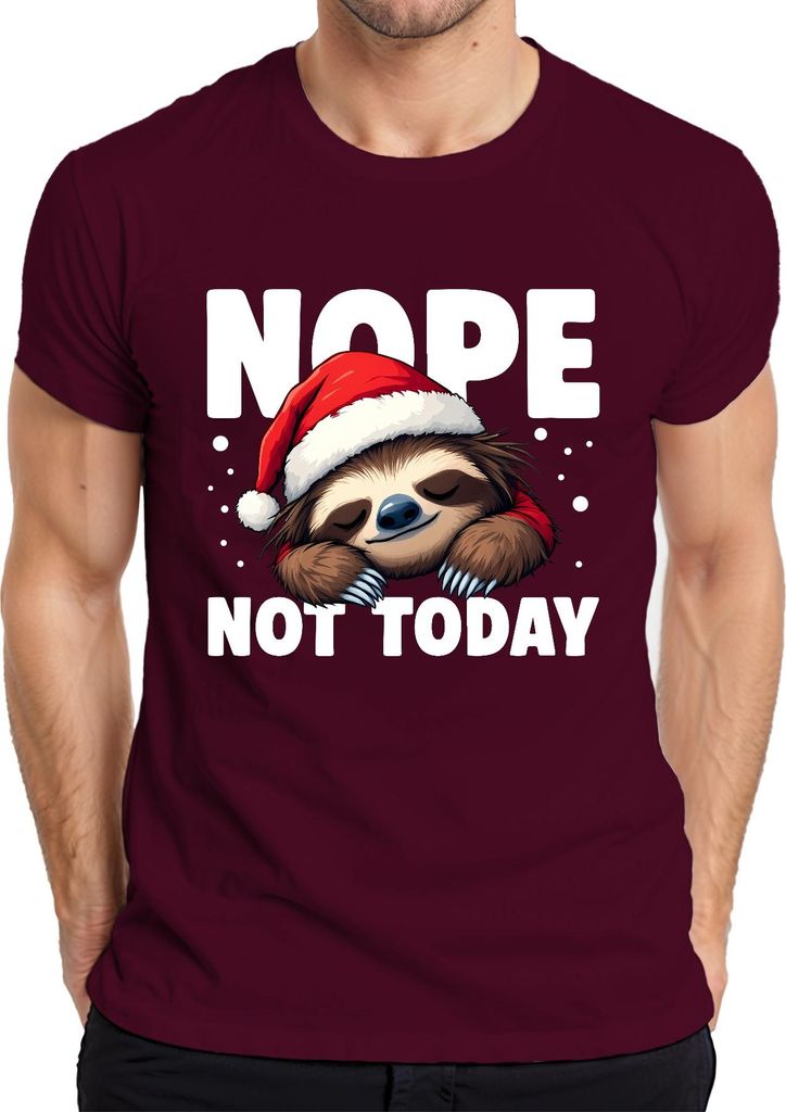 NOPE NOT TODAY Faultier Weihnachten Weihnachtsmütze faul süß Herren T-Shirt, Burgundy, 3XL