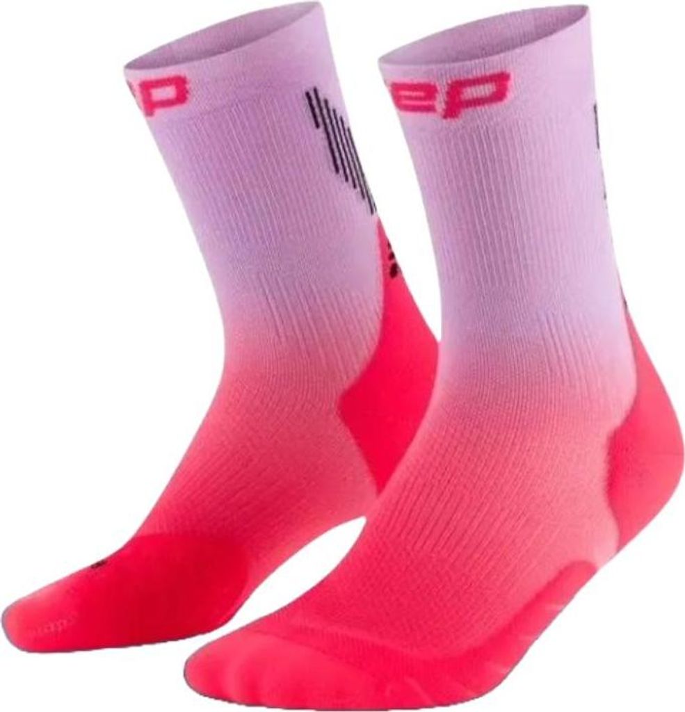 CEP run edt. gradient socks, mid cut, 5.0, women pink/lilac fade II