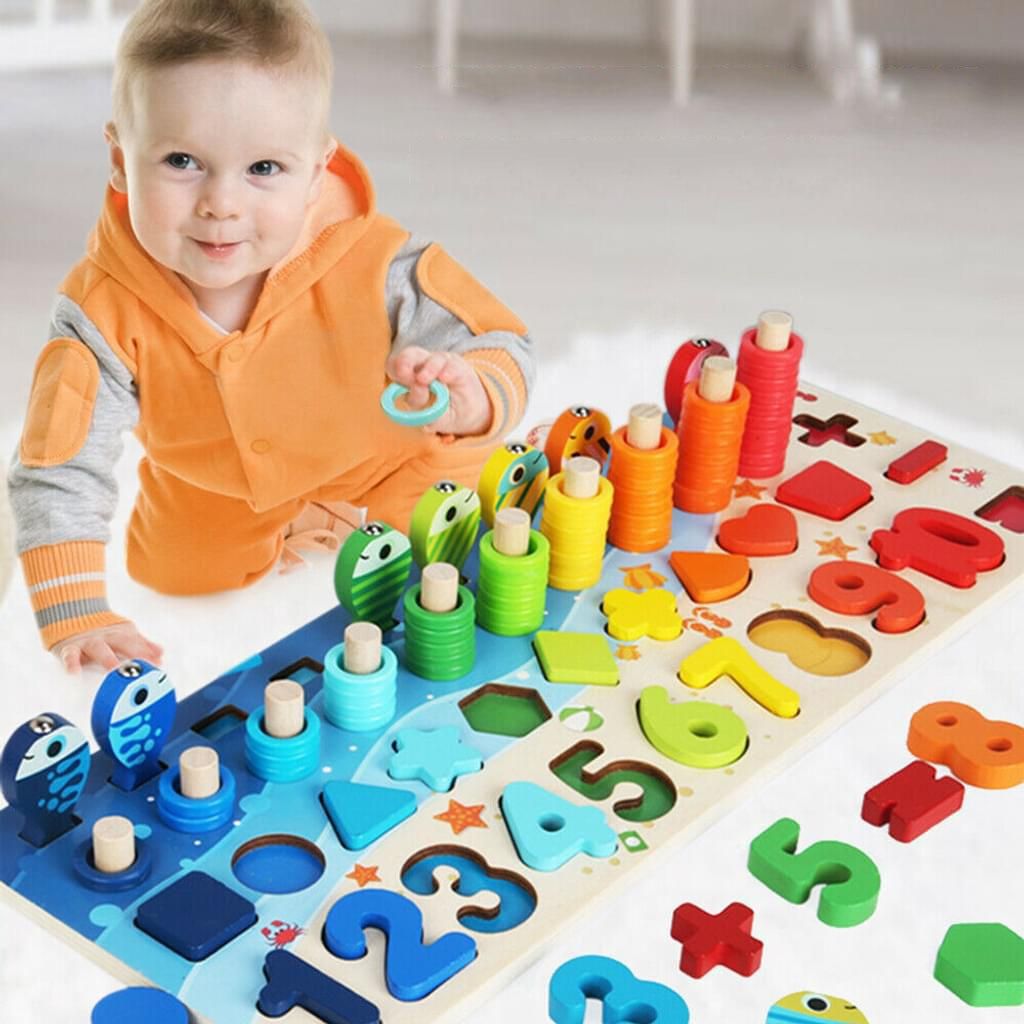 Montessori Spielzeug Puzzle Kinder Angelspiel Holzspielzeug Steckspiel Sortieren Steckpuzzle Mathe Zählen Vorschule Lernen Baby Holzklötze Kinder...