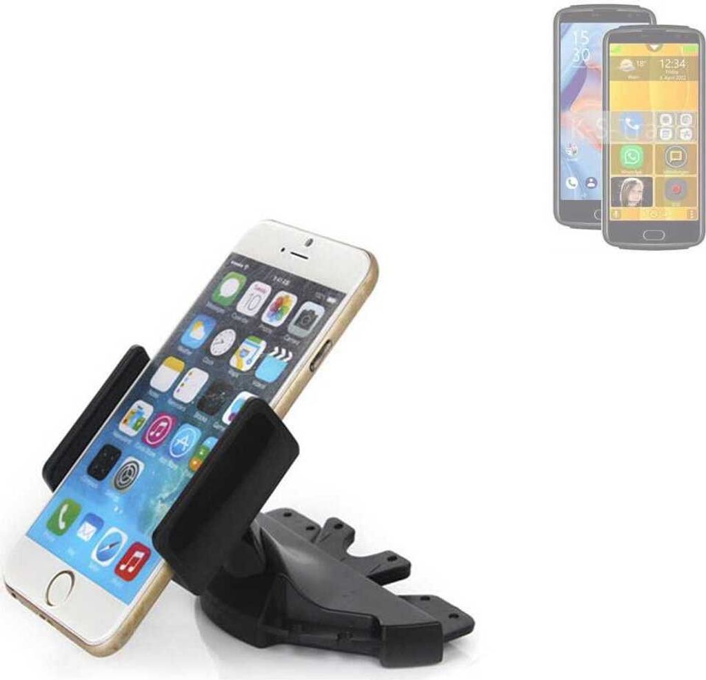 K-S-Trade CD Schlitz Halterung kompatibel mit Bea-fon M7 Autohalterung KFZ-Halter Radio Handy Halterung 360° drehbar schwarz