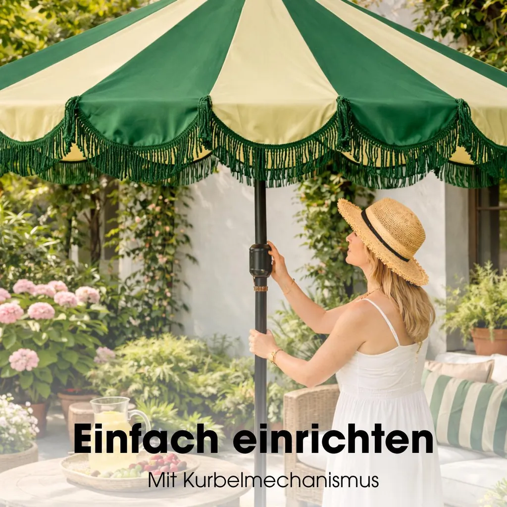 Parasol de Balcon Kim en Acier et Polyester - Rayures Vertes Ø235cm - 5