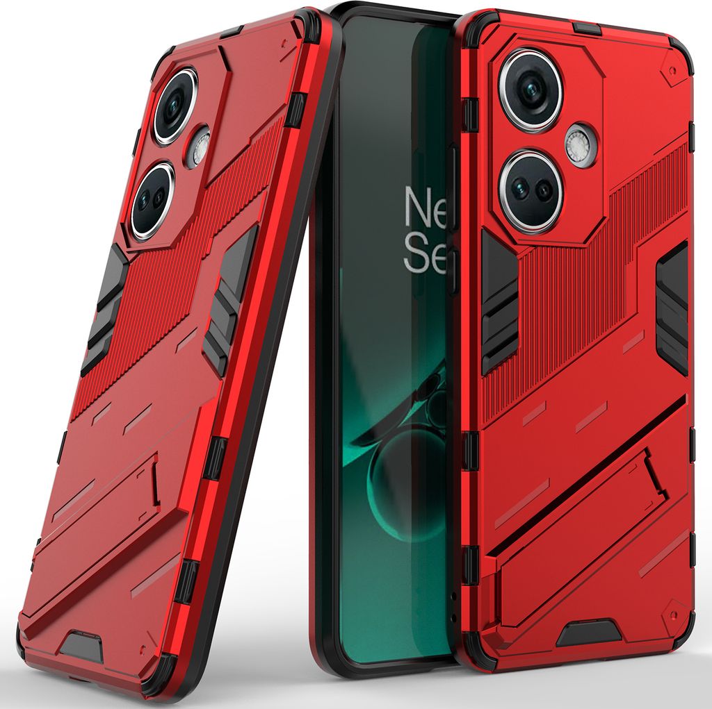 Armor Hülle für OnePlus Nord CE3 /Oppo K11, Hybrid PC TPU Bumper Stoßfestes Schutzhülle mit Standfunktion Rot