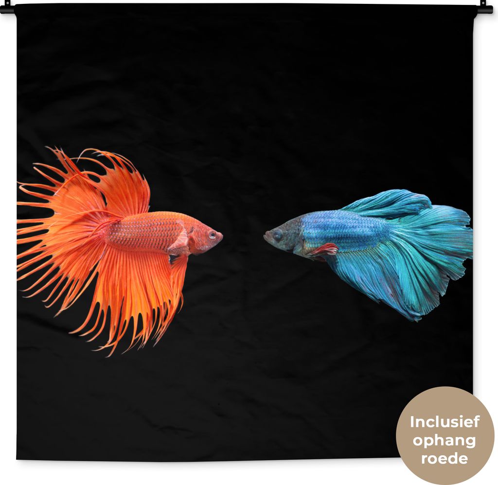 MuchoWow Wandteppich Wandbehang Fische - Wilde Tiere - Schwarz 150x150 cm Tapisserie Dekoration Wandtuch - Wohnaccessoires - Modernes
