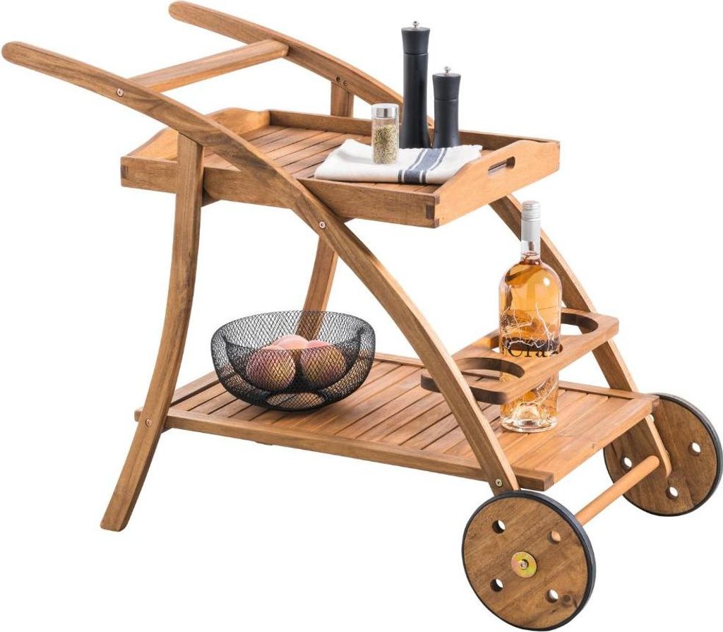 "Rollwagen HESPERIDE HIXA mit Tablett für draußen und drinnen Servierwagen Rolltisch aus Akazienholz Neutral"