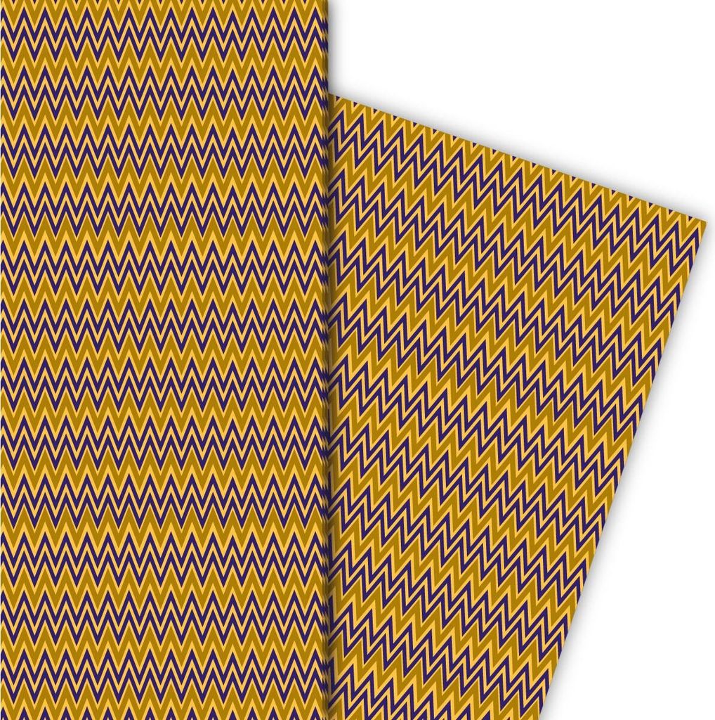 Ethno Geschenkpapier mit Zickzack Streifen, senf - G8353, 32 x 48cm