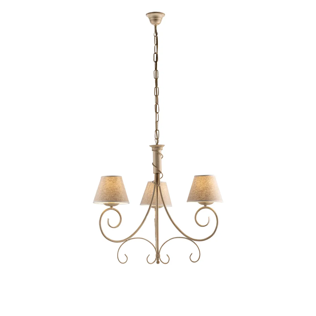 Suspension plafonnier 3 branches fer ivoire et jute Vienna d.52 cm