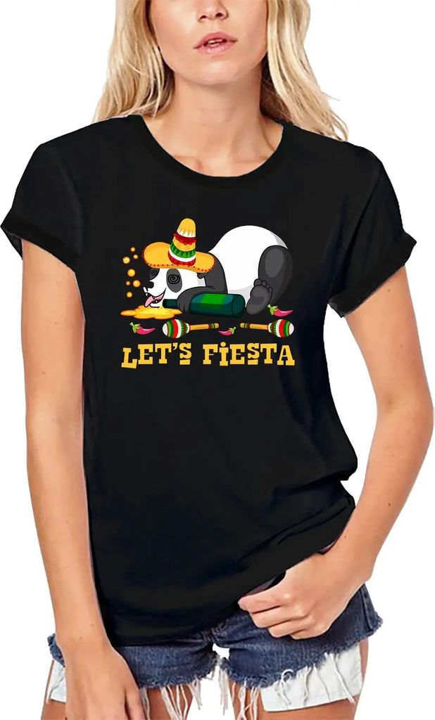 Damen Grafik T-Shirt aus Biobaumwolle Let's fiesta panda mit sombrero - Spaß traditionell mexikanisch – Let's Fiesta Panda With Sombrero - Fun