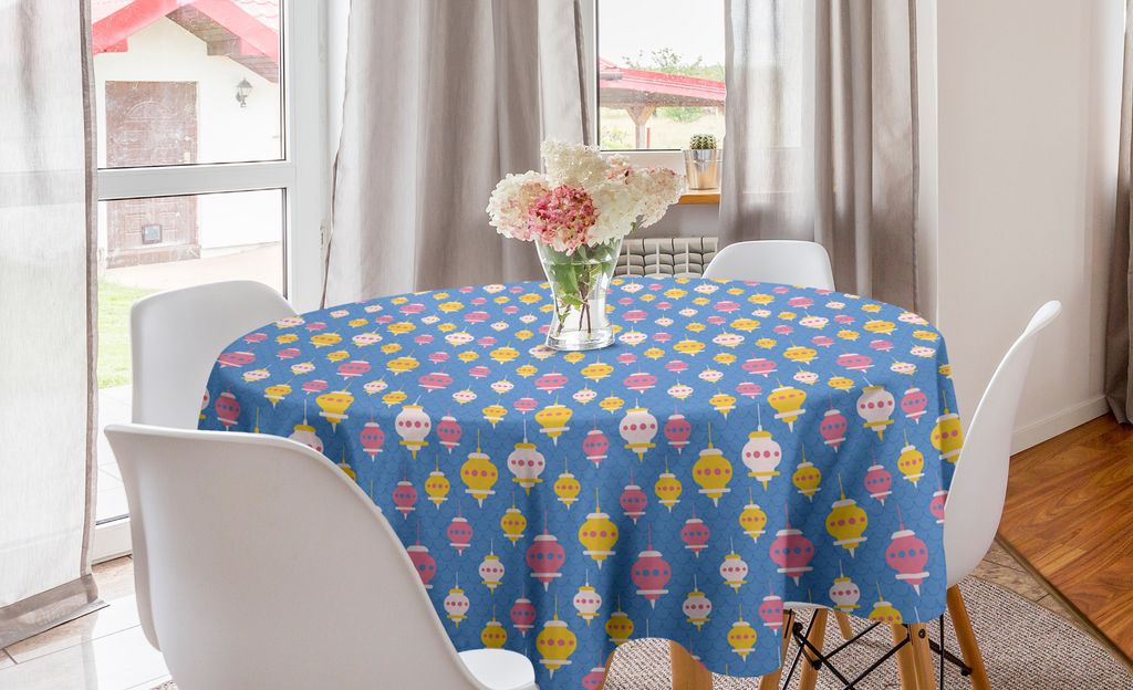 ABAKUHAUS Orient Runde Tischdecke, Folk Eastern Lämmer Muster, Kreis Tischdecke Abdeckung für Esszimmer Küche Dekoration, 150 cm, Pastellrosa-Senf