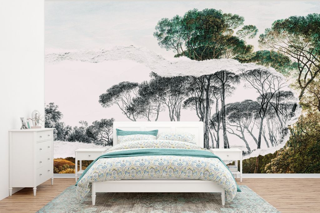MuchoWow Fototapete für Wohnzimmer oder Schlafzimmer Wandtapete Vinyl Motivtapete Italienische Landschaft Schirmkiefern - Kunst - Hendrik Voogd ...