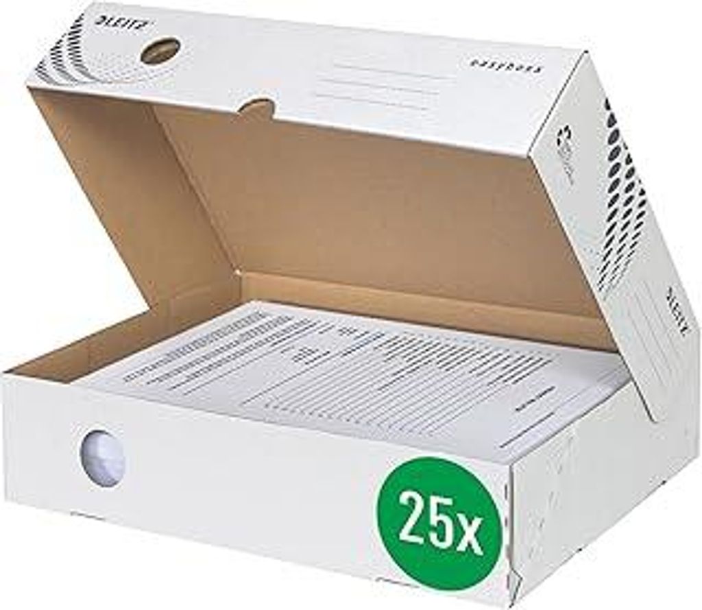 Leitz easyboxx Archiv-Klappschachtel, 80 mm Rückenbreite, Aktenkarton A4, Boxen zur Aufbewahrung mit Deckel an der Oberseite, Lagerbox mit geometr...