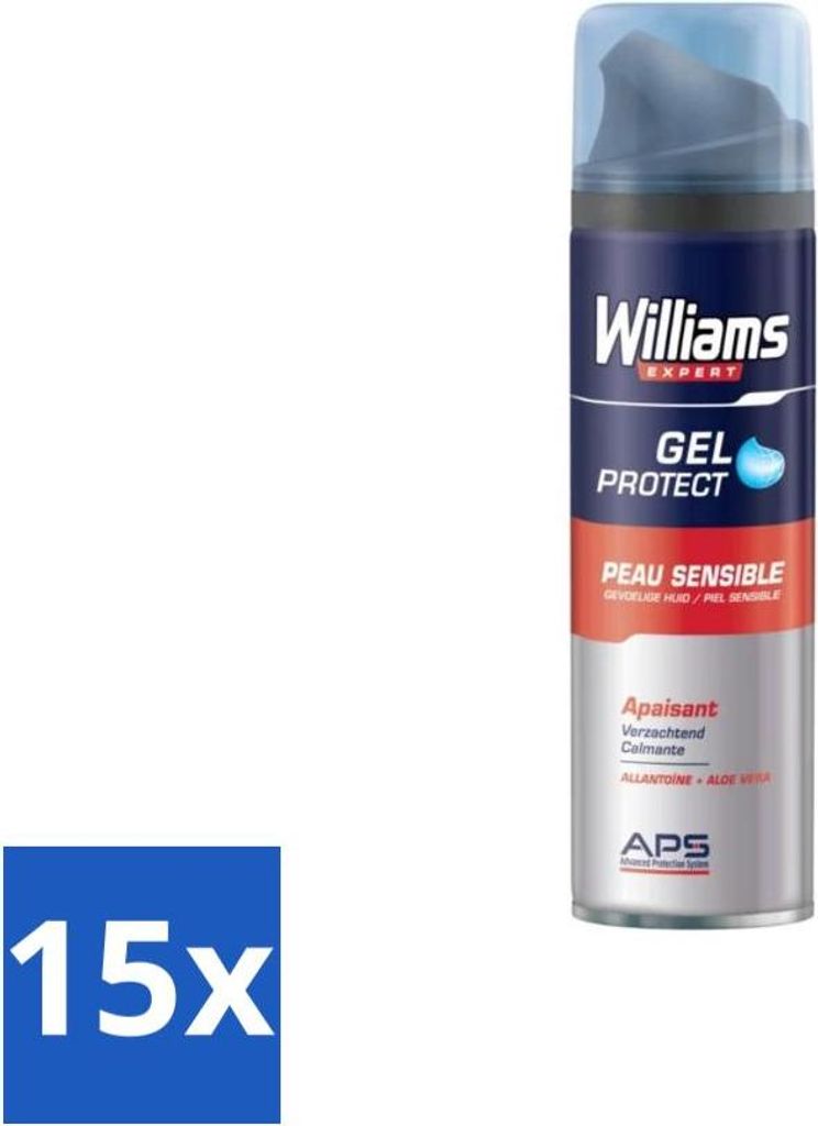 Williams Expert Rasiergel für empfindliche Haut - 200 ml - Vorteilspack - 15 Stücke