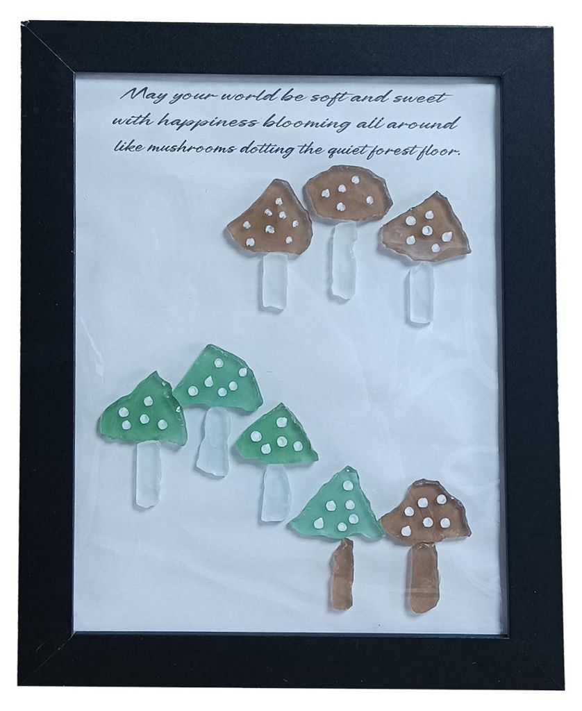 Handgefertigte Wanddekoration aus Treibglas: Dekorativer Treibglas-Pilz im Rahmen – ein tolles Geschenk für Frauen, Mütter, Ehefrauen und beste...