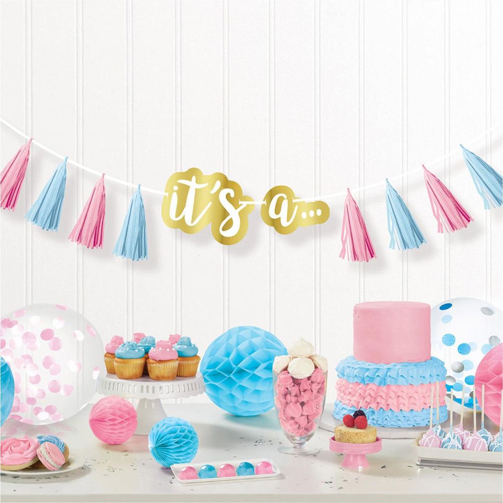 Amscan Birth Garland The Big Reveal 240 Cm Paper Blue/Pink