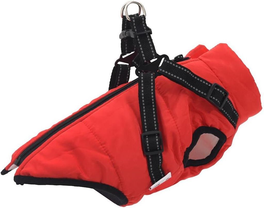 "im Angebot" Hundemantel mit Geschirr Wasserdicht Reflektierend Rot L36 - Hundemäntel CC18431