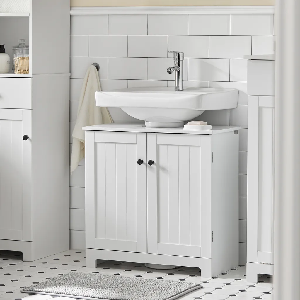 SoBuy BZR18-II-W Armadietto Bagno Bianco Sottolavabo 60cm - Salvaspazio - 3