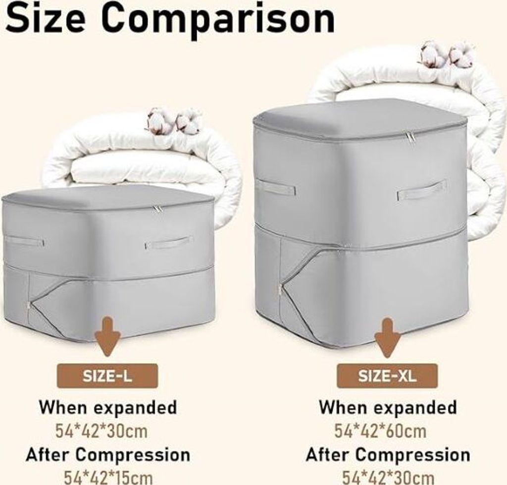 2 organizer a compressione per vestiti, sacchetti salvaspazio ultra salvaspazio, sacchetti per riporre vestiti, sacchetti sottovuoto per coperte (beige, XL