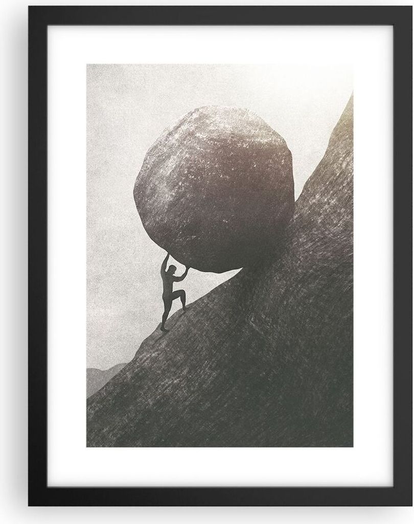 Gerahmtes Poster - Schwarzer Rahmen - Sisyphus Arbeit Stein - 30x40 cm - Wand Bild - Wanddeko - Wandbilder - Kunstposter - Wandposter - Bilderrahme...