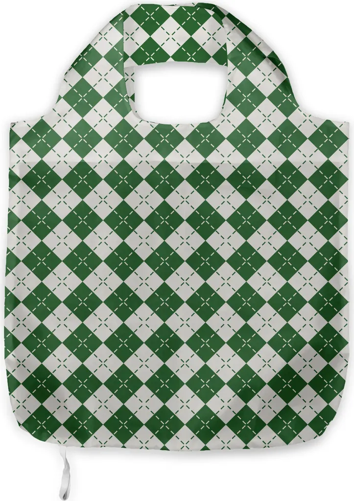 ABAKUHAUS Borsa natalizia in tessuto, motivo argyle retrò, pratica borsa per la spesa quotidiana, verde e bianca