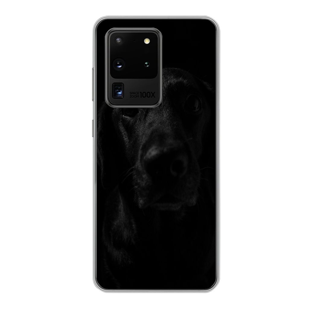 MuchoWow Handyhülle Schutzhülle Hülle für Samsung Galaxy S20 Ultra Hund - Haustier - Schwarz Silikon Softcase Handy Hülle - Karteninhaber
