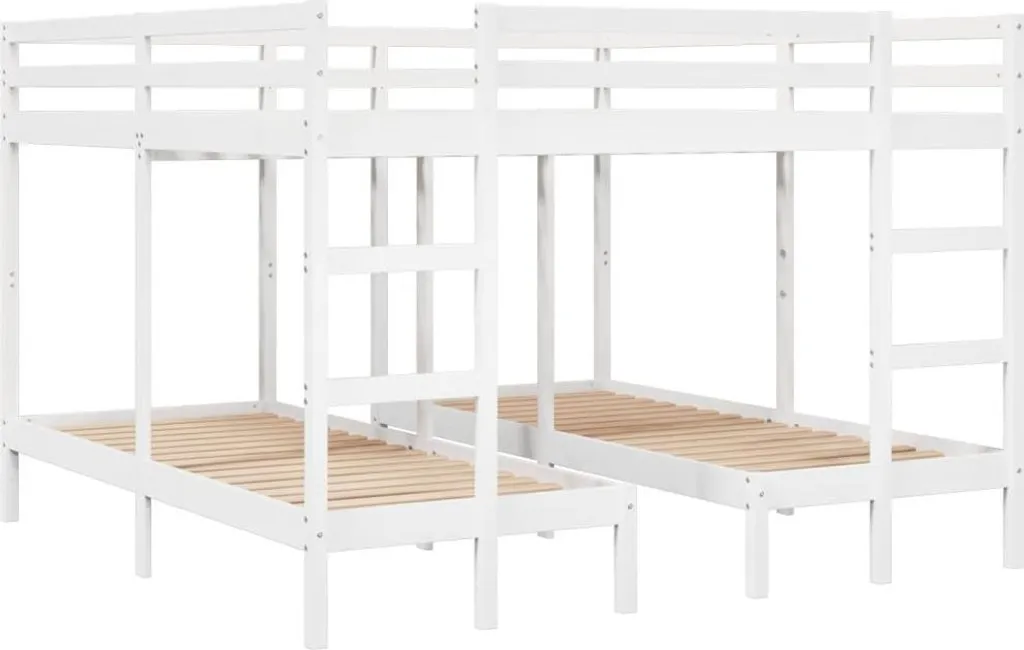 Lit triple en pin massif blanc 200x200 cm robuste et gain de place