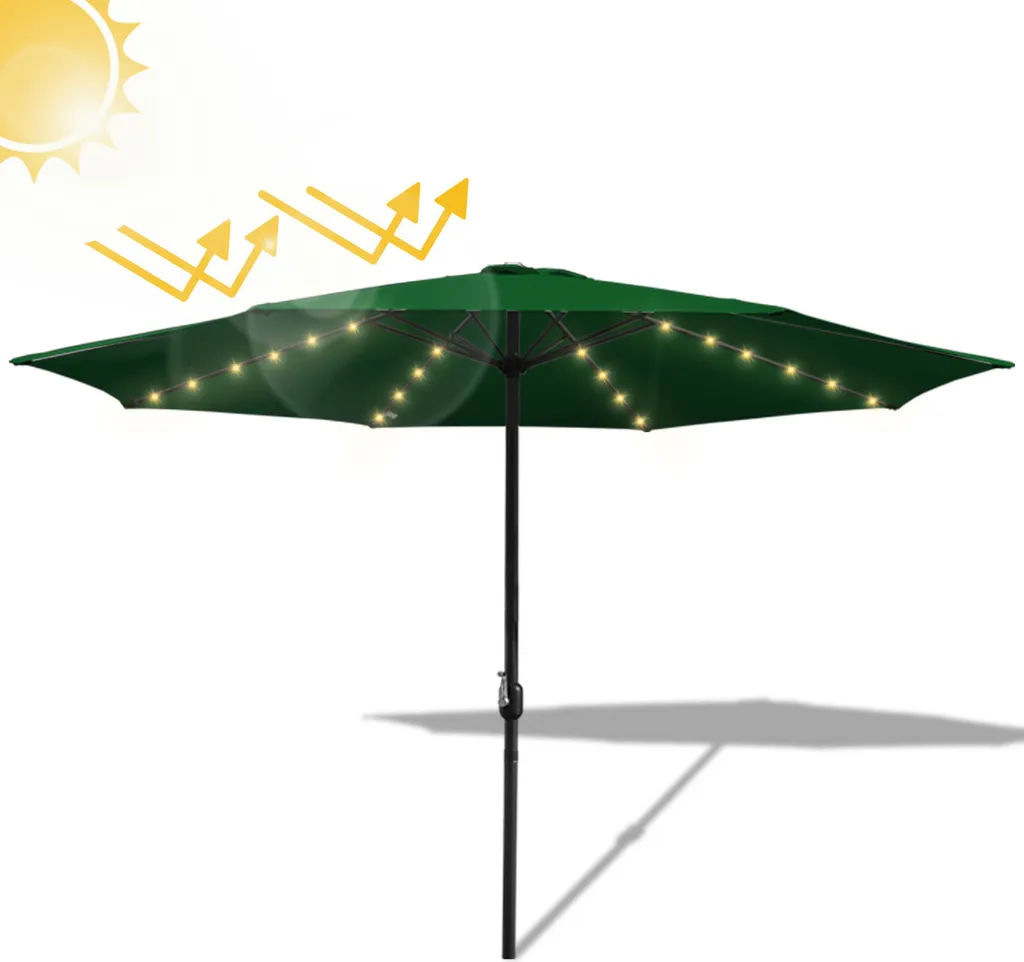 Aopunly Ombrellone LED 350cm Verde - Ombrellone da Mercato in Ferro