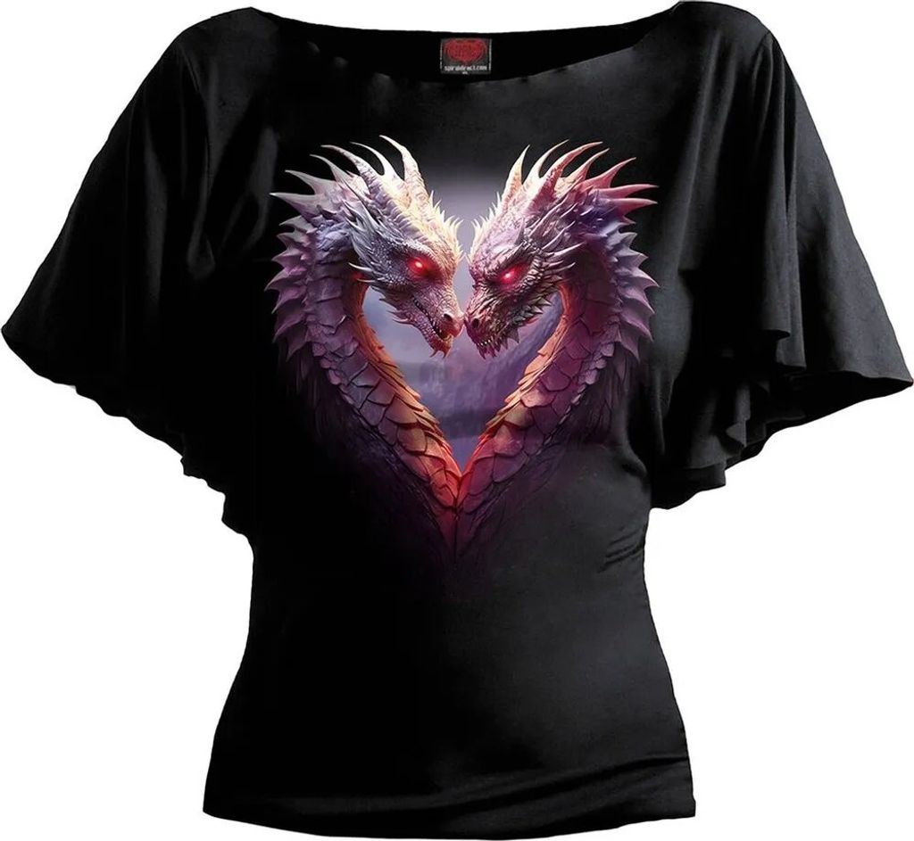 Spiral Direct - "Heart Of Dragons" Oberteil U-Boot-Ausschnitt für Damen Fledermaus HE2890 (XXL) (Schwarz)
