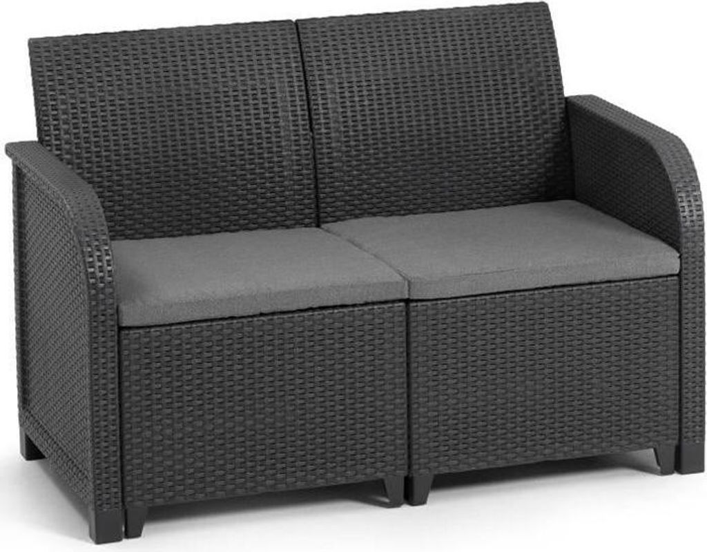 Gartenbank, Allibert by KETER SanRemo, Rattan Optik, Graphitgrau, 2-Sitzer, 113 x 63 x 74 cm, Inklusive Sitzkissen