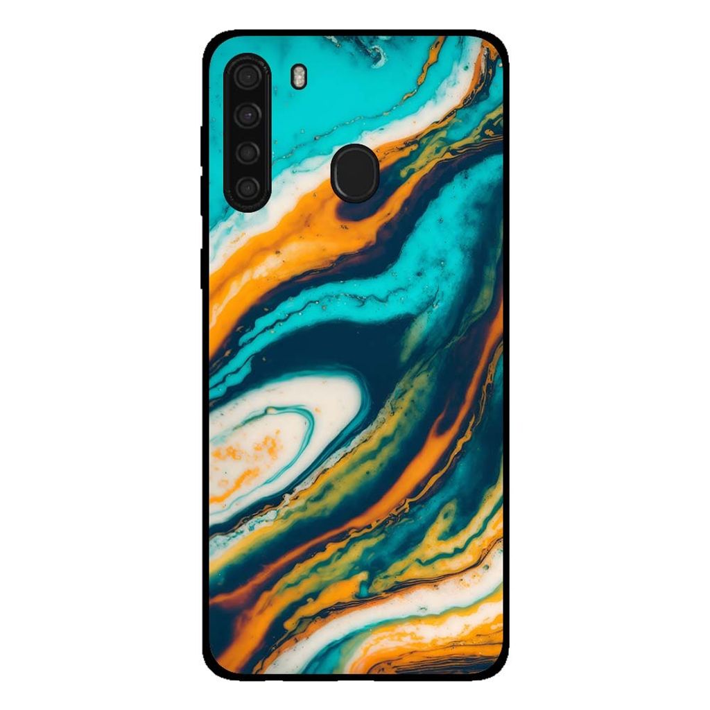 Smartphonica Handytasche für Samsung Galaxy A21 Marmor-Look - Rückseite Abdeckung Marmor Fall - Grün