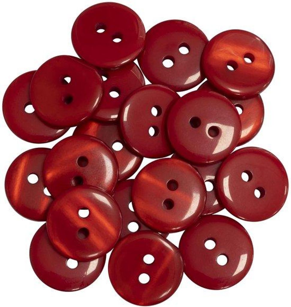 Set aus 20 runden Nähnägeln Ø12,5 mm mit 2 Löchern L20 20L - rot - Kunststoff - Nähereien, Mode, Dekoration
