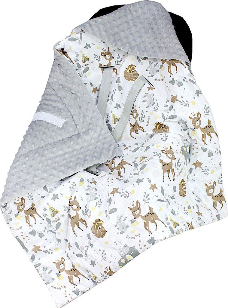 TupTam Baby Winter Einschlagdecke Babydecke 75x75cm für Autositz Babyschale Wattiert Minky Baumwolle Universal, Farbe: Tiere im Wald / Waschbären...