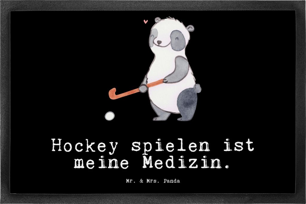 Mr. & Mrs. Panda fußmatte Panda Hockey spielen 50 x 75 cm - Schwarz - Geschenk, Eingangsmatte, Fussmatte, Hockeyschläger, Schmutzfangmatte, Verei...