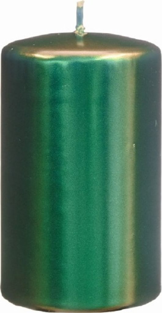 Stumpenkerzen glänzend lackiert in Metallic Dunkelgrün, 12 x 6 cm, 8 Stück, Metallic Kerzen, Kerzen mit samtig seidiger Kerzenoberfläche