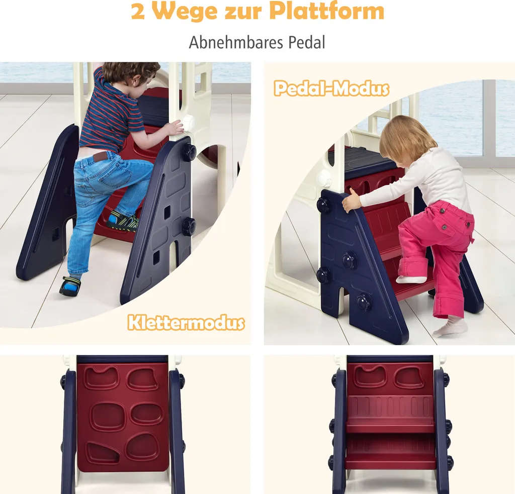 Toboggan 5-en-1 Pour Enfant 1-6 Ans – Intérieur/extérieur – Long Toboggan, Tunnel, Panier De Basket, échelle, Rangement