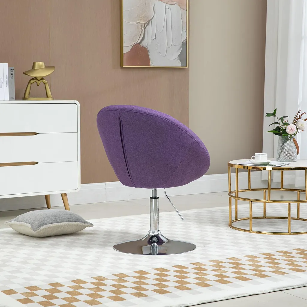 Fauteuil Lounge Violet Style Rétro - Siège Pivotant Pied Argenté
