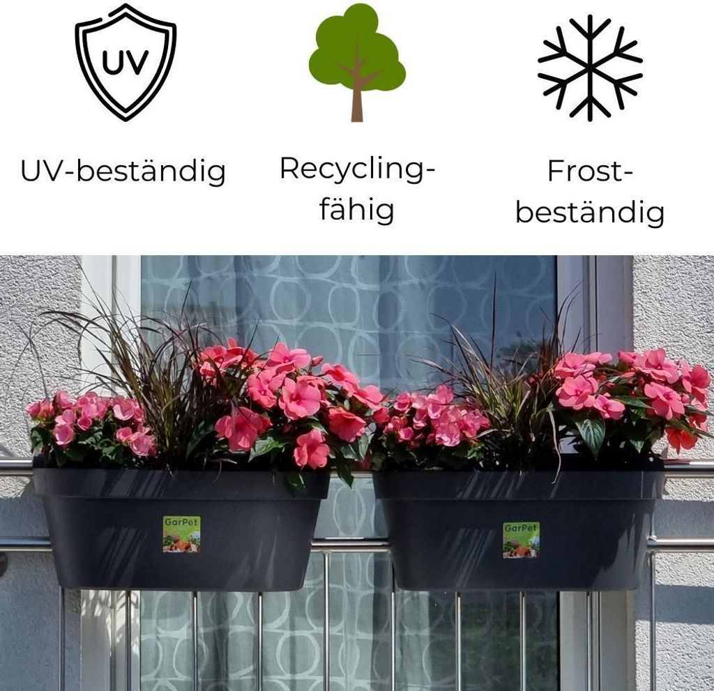 Geländerkasten Balkon mit Wasserspeicher Blumentopf Zaun Produktbild 3