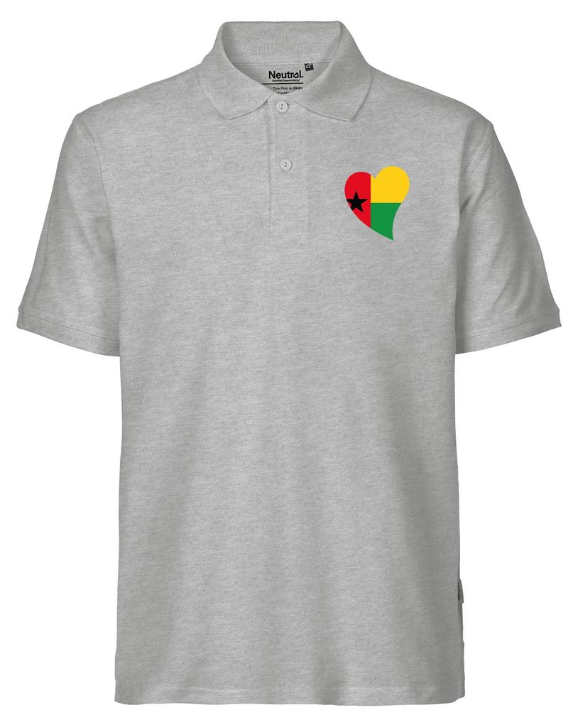 Huuraa Herren Polo Shirt Guinea-Bissau Flagge Herz L Sport Grey Bio Baumwolle Fairtrade Poloshirt Geschenkidee