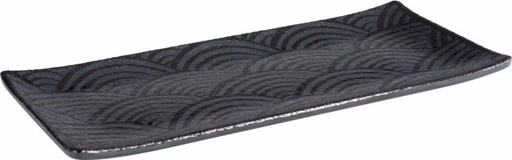 APS 84905 Tablett DARK WAVE, 23 x 10,5 cm, Höhe 1,5 cm, Melamin, schwarz/Wellendekor
