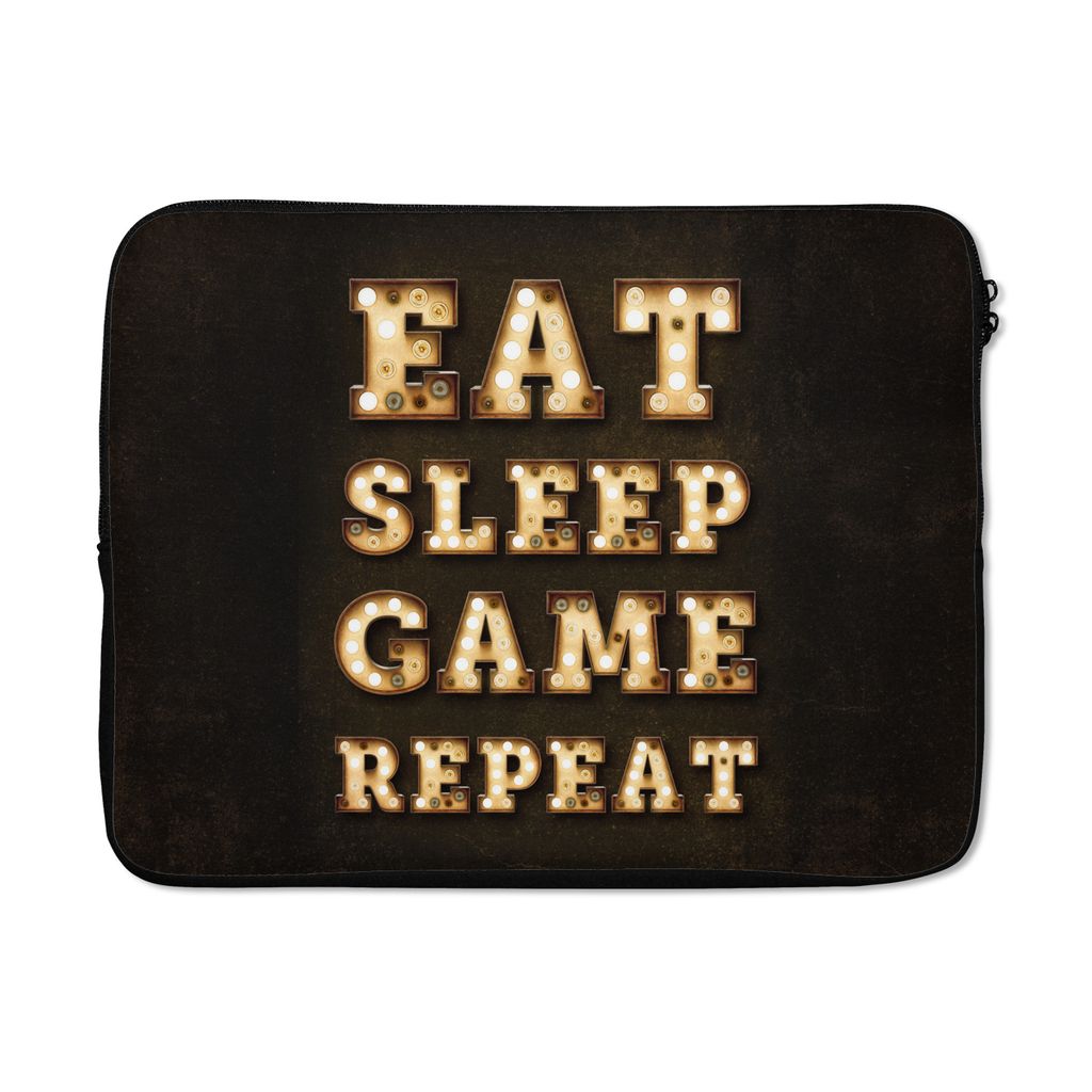 MuchoWow Laptop Hülle 17 Zoll Laptoptasche Spiele - Spiele - Zitate - Sprichwörter - Eat sleep game repeat - Zipper - Schutzabdeckung