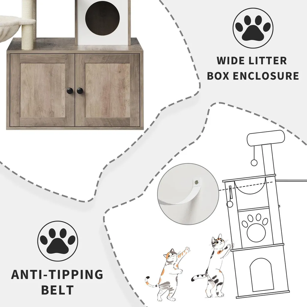 Meuble arbre à chat multi-fonctions 5 étages avec cache-bac à litière - 7