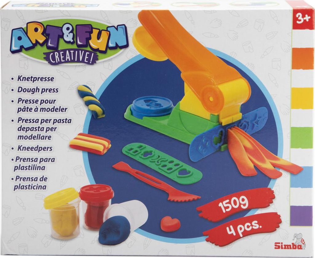 Simba Spielzeug Kreativ Knete ART & FUN Softknete Knetpresse und 3x 50g Dose 106329097
