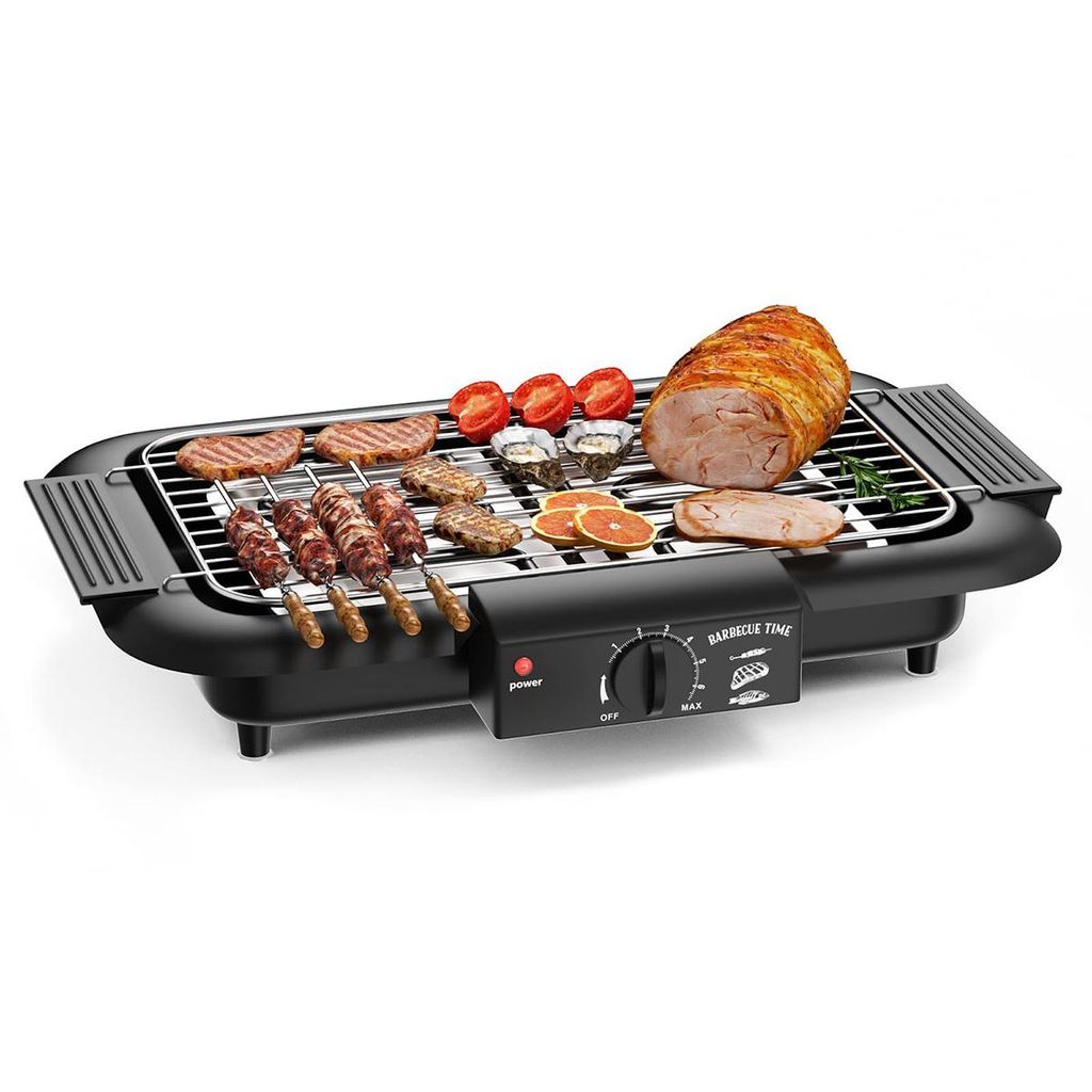 Elektrogrill Tischgrill elektrisch, Elektrischer BBQ-Grill, rauchloser Non-Stick Innen-/Outdoor-Grill, 2000W Doppelröhre tragbarer abnehmbarer Sta...