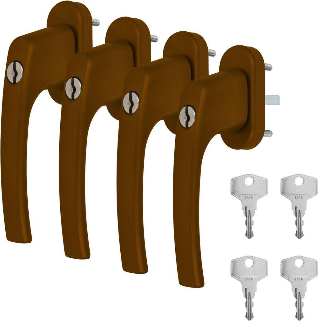 4 x Alu Fenstergriff in Braun RAL 8008 abschließbar - Stiftlänge 30mm